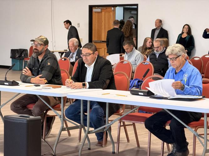 Land Grant President Juan P. Lopez presents our plan for a forest products facility. Photo credit: Al Stengart/Taos News.